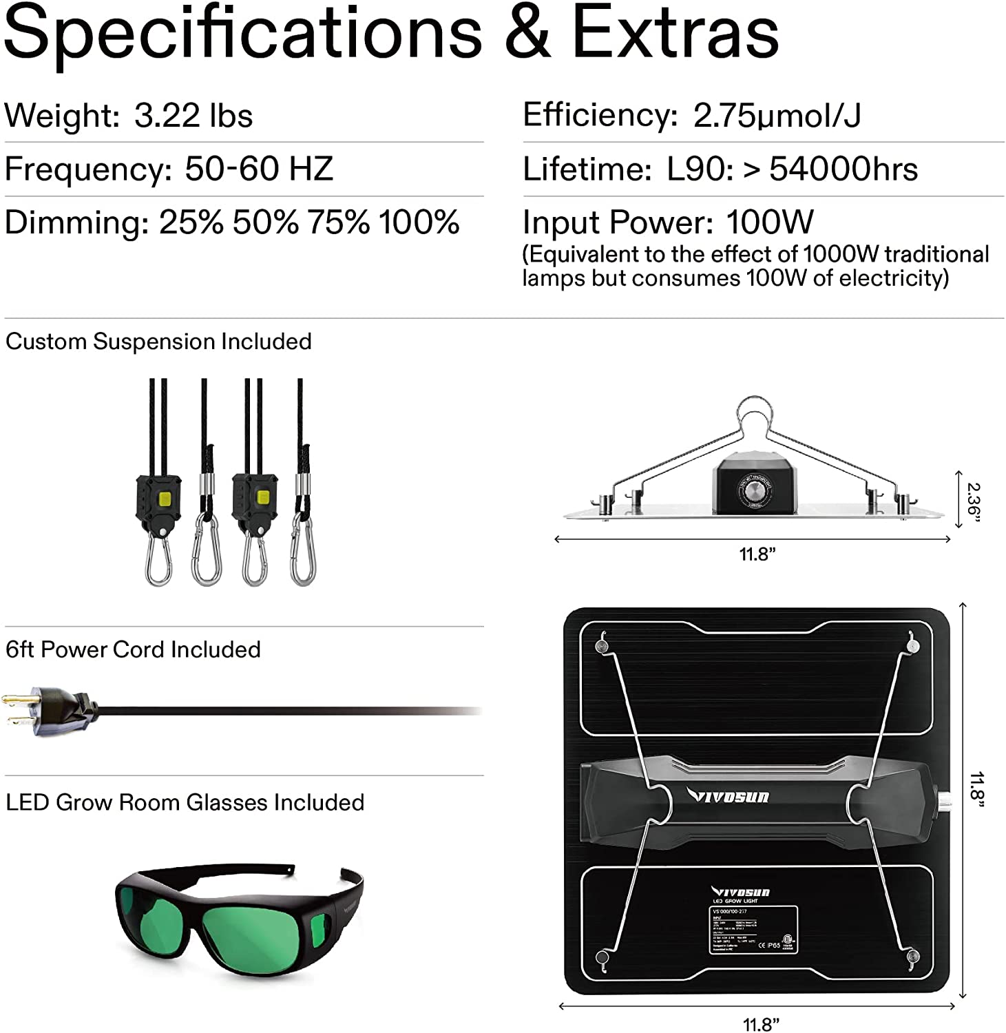 VIVOSUN VS1000 LED Grow Light with Samsung LM301 Diodes & Sosen Driver Dimmable Lights - 3D Root Labs