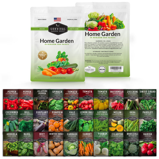 Survival Garden Seeds Home Garden Vegetable & Herb Seed Bank - 30 Pack Non-GMO Varieties - 3D Root Labs