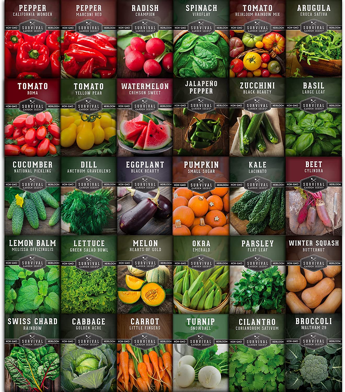 Survival Garden Seeds Home Garden Vegetable & Herb Seed Bank - 30 Pack Non-GMO Varieties - 3D Root Labs